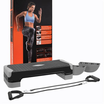 Aerobic Stepper | 3 in 1 Funktion – als Steppbrett, Balanceboard, Fitnessbänder | 2-fach höhenverstellbar | max. 150 kg | ca. 68 x 28 cm