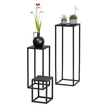 Podest-Regal im 3er Set aus Metall | ideal als  Blumenständer, Blumenregal, Blumensäule, Deko-Säule | Industriedesign | Höhe: ca. 30, 60, 90 cm, schwarz