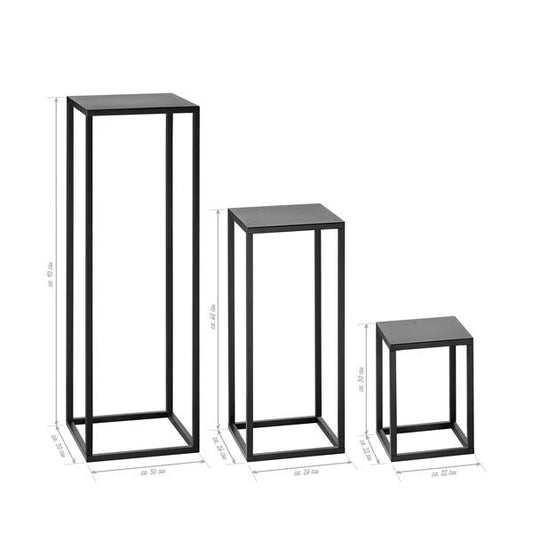 Podest-Regal im 3er Set aus Metall | ideal als  Blumenständer, Blumenregal, Blumensäule, Deko-Säule | Industriedesign | Höhe: ca. 30, 60, 90 cm, schwarz
