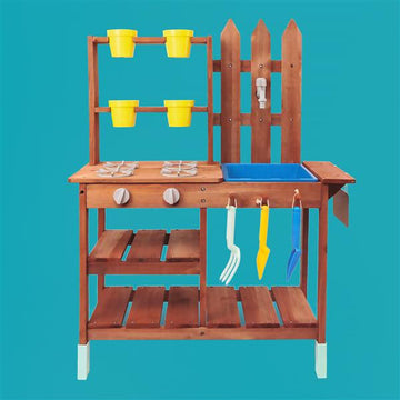 Matschküche aus Holz für Kinder | ca. 73 x 33 x 93-99 cm | inkl. Zubehör | Outdoor Küchen-Set