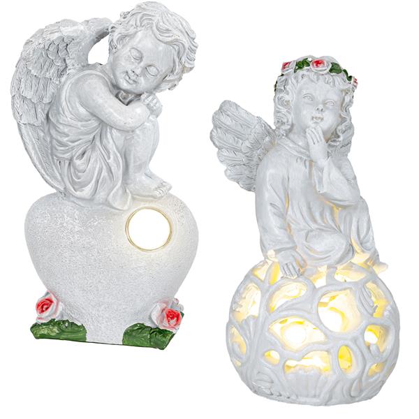 LED Engel aus Kunststein mit Beleuchtung | batteriebetrieben | Timer Funktion | für Innen und Außen geeignet