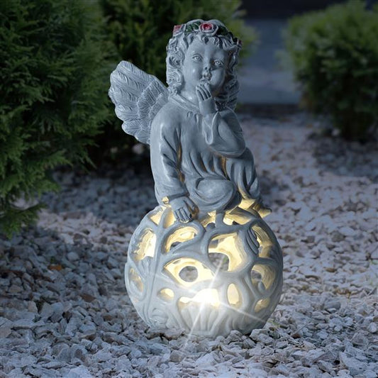 LED Engel aus Kunststein mit Beleuchtung | batteriebetrieben | Timer Funktion | für Innen und Außen geeignet