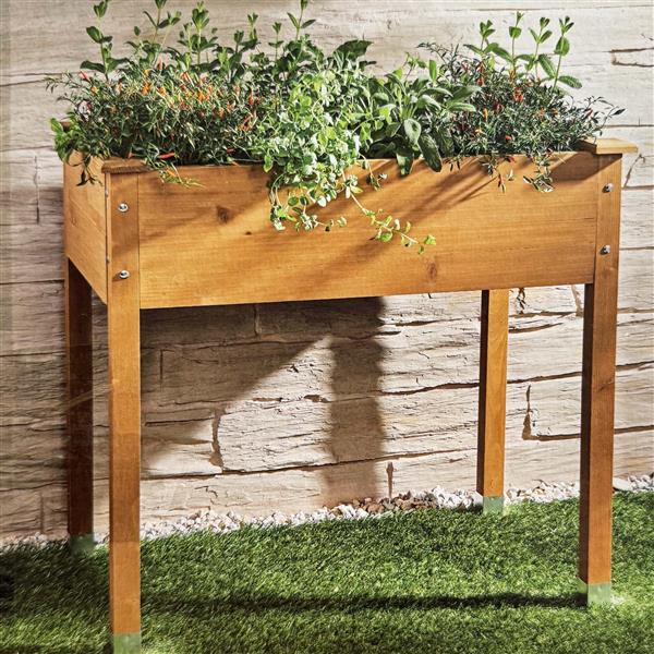 Hochbeet aus Massivholz, ca. 87 x 46 x 81 cm, 60 L Füllinhalt, Pflanzkasten / Kräuterbeet für Balkon, Garten & Terrasse aus Holz (braun)