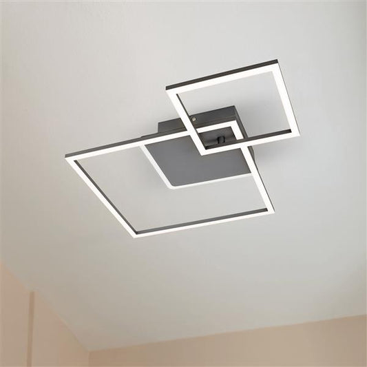 Deckenleuchte mit LED-Beleuchtung, schwenkbar, 2100 lm, 3000 K, modern im schlichten schwarz, LED fest integriert, ca. 52 x 41 x 6,5 cm