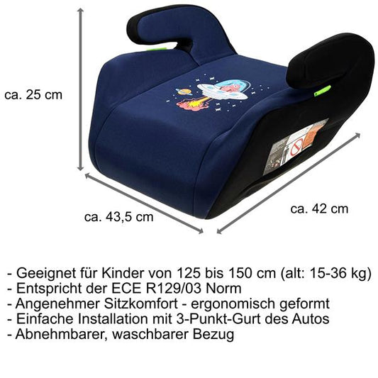 Kindersitzerhöhung Auto Universal | i-Size kompatibel | Norm ECE R129/03 | 125 – 150 cm | 3-Punkt-Gurt Befestigung