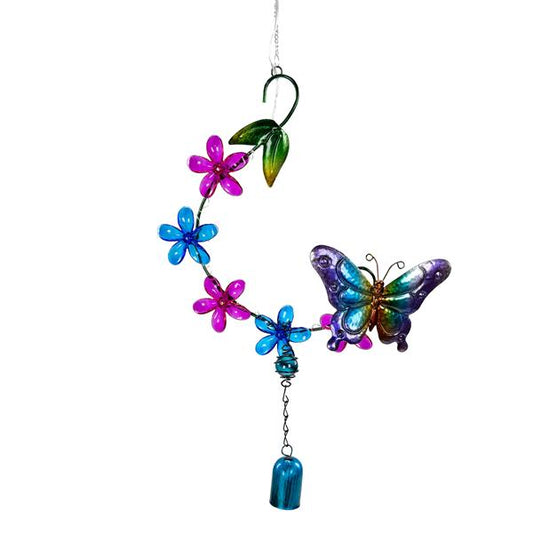 Solar Windspiel mit bunten LED Blumen und Glocke | aus Metall | 5 Lichter | solarbetrieben | automatische Einschaltung | ca. 79 cm