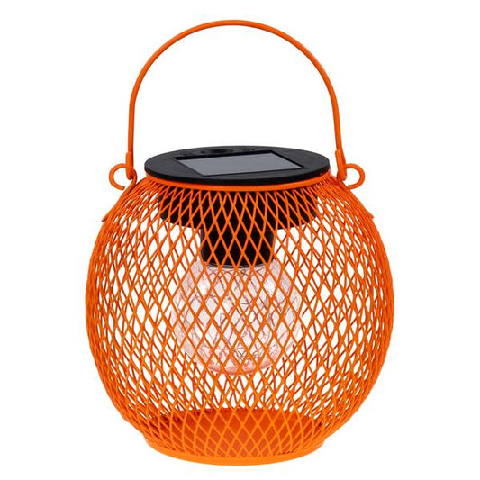 LED Solar Kugel-Laterne Metall Ø14 cm Mesh-Design | warm-weiß beleuchtet | Outdoor Gartenleuchte zum Hängen & Stellen | Solarbetrieben inkl. Akku | Deko-Lampe für Terrasse Balkon, Außenbereich