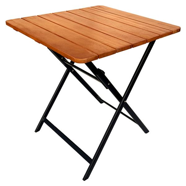 belavi® Alu-Klapptisch mit Tischplatte aus Eukalyptusholz | ca. 70 x 70 x 74 cm | zusammenklappbar | ideal für Garten, Balkon, Terrasse