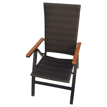 belavi® Geflecht Klappsessel mit Holz-Armlehnen | Alugestell | 5-fach verstellbare Rückenlehne | max. Benutzungsgewicht ca. 120 kg | Gartenstuhl in Rattan-Optik (braun)