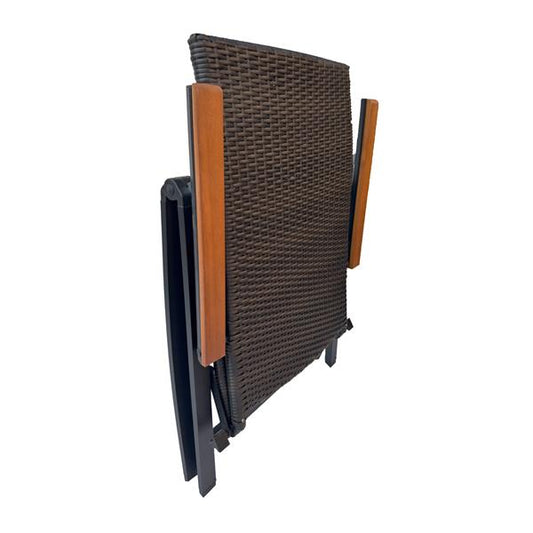 belavi® Geflecht Klappsessel mit Holz-Armlehnen | Alugestell | 5-fach verstellbare Rückenlehne | max. Benutzungsgewicht ca. 120 kg | Gartenstuhl in Rattan-Optik (braun)