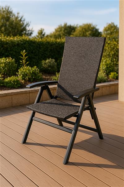 belavi® Geflecht Klappsessel mit Armlehnen in Holz-Optik | Alugestell | 5-fach verstellbare Rückenlehne | max. Benutzungsgewicht ca. 120 kg | Gartenstuhl in Rattan-Optik (grau)