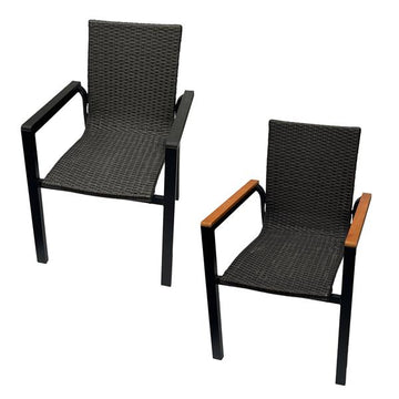 belavi® 2er Set Stapelstuhl Polyrattan, robust und stapelbar, moderner Geflecht Gartenstuhl für Balkon, Terrasse und Garten