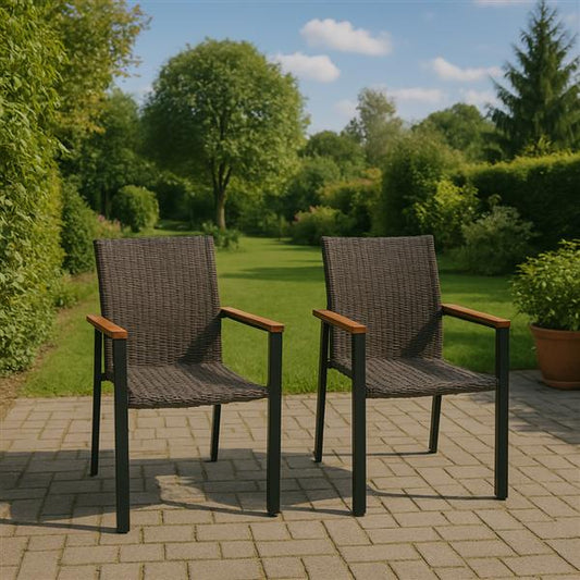 belavi® 2er Set Stapelstuhl Polyrattan, robust und stapelbar, moderner Geflecht Gartenstuhl für Balkon, Terrasse und Garten
