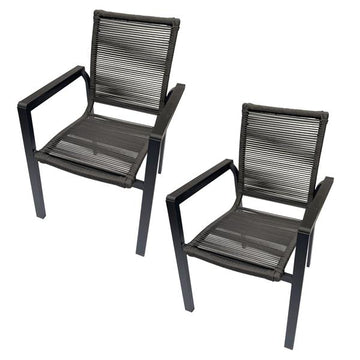 belavi® 2er Set Rope Stapelstuhl für Garten & Balkon – leichter Gartenstuhl mit moderner Seilbespannung, robust & pflegeleicht, ca. 56 x 89 x 61 cm, grau