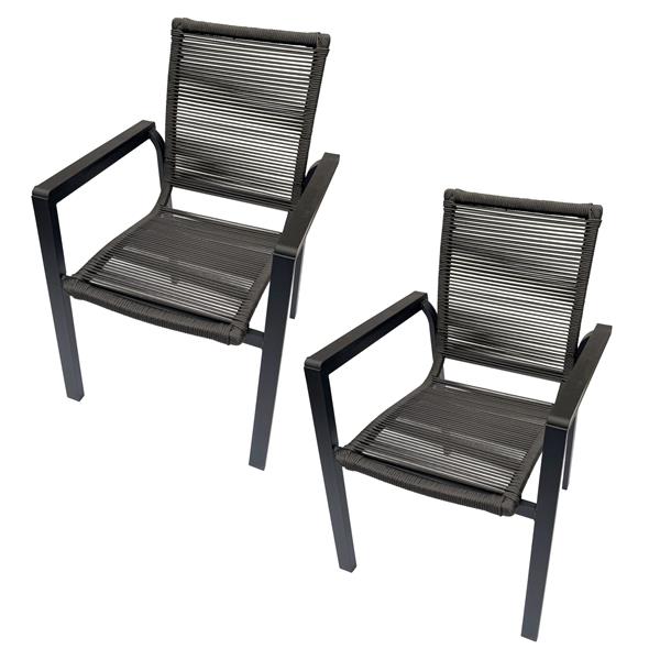 belavi® 2er Set Rope Stapelstuhl für Garten & Balkon – leichter Gartenstuhl mit moderner Seilbespannung, robust & pflegeleicht, ca. 56 x 89 x 61 cm, grau