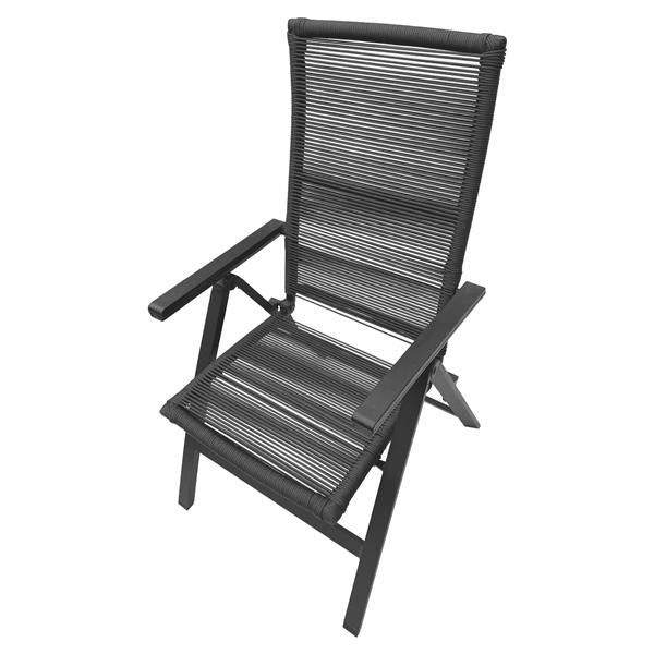 belavi® Rope-Klappsessel | verstellbarer Gartenstuhl klappbar mit Armlehnen, wetterfest & UV-beständig, ideal für Balkon & Terrasse | Seil-Bespannung | grau