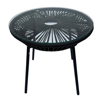 belavi® Moderner Beistelltisch mit Glasplatte im Rope-Design | ca. 52 cm hoch, Ø 53 cm | für innen und außen