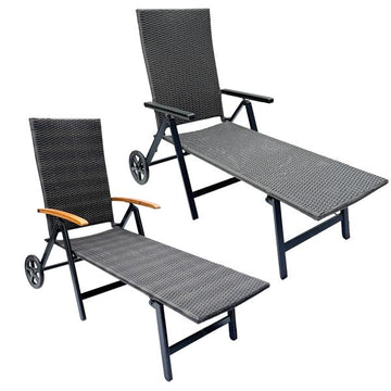 belavi® Rollliege in Rattan-Optik | robuste Geflecht-Bespannung | ca. 192 x 73,5 x 41 cm | max. Benutzungsgewicht ca. 120 kg | klappbar | 7-fach verstellbar