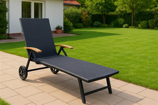 belavi® Rollliege in Rattan-Optik | robuste Geflecht-Bespannung | ca. 192 x 73,5 x 41 cm | max. Benutzungsgewicht ca. 120 kg | klappbar | 7-fach verstellbar