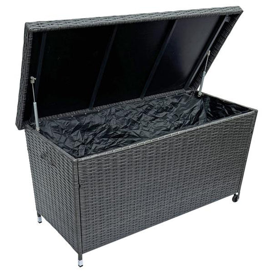 belavi® Polyrattan Auflagenbox ca. 121 x 60 x 56 cm | wasserdicht Kissenbox in Rattan-Optik | ca. 121 x 60 x 56 cm | ca. 270 Liter | Innenplane | Räder