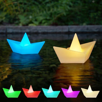 LED Solar Schiffchen im Origami-Stil mit RGBW Licht, wasserdicht, stylische Solarlampe für außen, für Garten, Beet, Teich, Pool