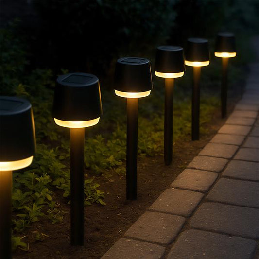 6 Stück Solar Gartenleuchte im modernen Look, ideal als Dekoleuchte oder Wegeleuchte, warm-weiß beleuchtet, kabellos, 46 cm hoch