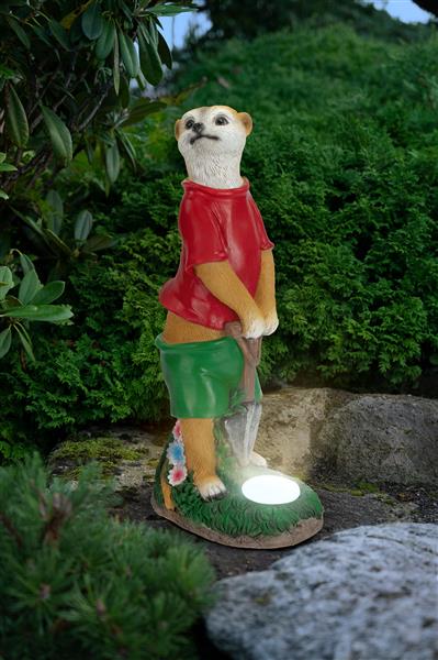 Erdmännchen Gartenfigur mit LED Licht und Solar-Technik, Stein-Optik (Gärtner)