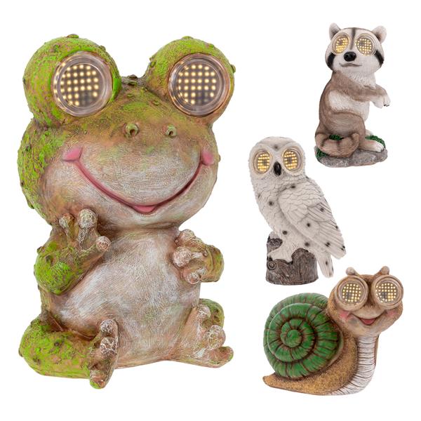 Solar Gartenfigur mit animierten LED-Kulleraugen | Tierfigur mit Rolling Eyes | Stein-Optik | mit 64 Lichtern beleuchtet | wetterfest | solarbetrieben