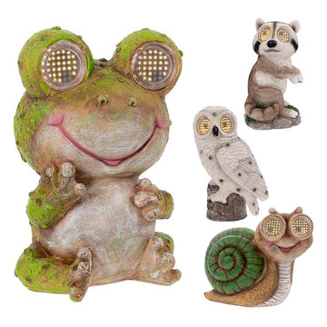 Solar Gartenfigur mit animierten LED-Kulleraugen | Tierfigur mit Rolling Eyes | Stein-Optik | mit 64 Lichtern beleuchtet | wetterfest | solarbetrieben