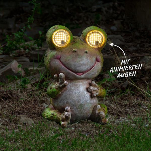 Solar Gartenfigur mit animierten LED-Kulleraugen | Tierfigur mit Rolling Eyes | Stein-Optik | mit 64 Lichtern beleuchtet | wetterfest | solarbetrieben