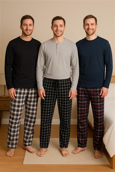 Herren Flanell-Pyjama aus 100% Baumwolle | 2-teiliger Schlafanzug lang – Set besteht aus Oberteil und Hose