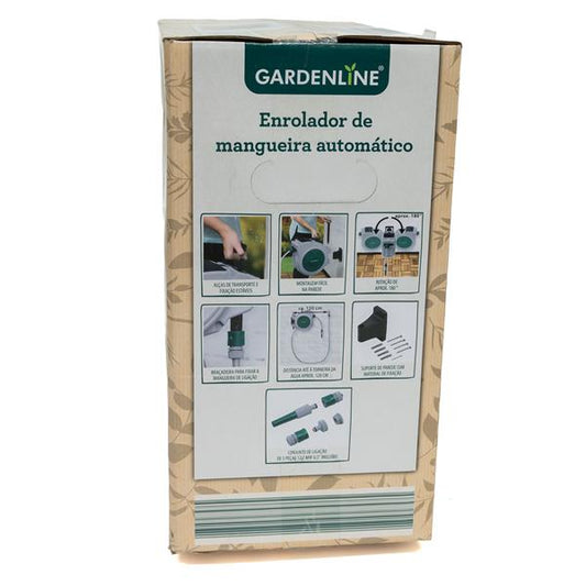 GARDENLINE Automatischer Schlauchaufroller, inkl. 20 Meter Gartenschlauch, Schlauchtrommel mit Wandhalterung