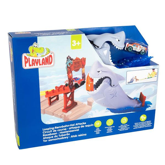 Playland® Looping-Rennbahn – 17-teiliges Spielset mit Doppellooping & Spielzeugauto mit Rückziehmotor