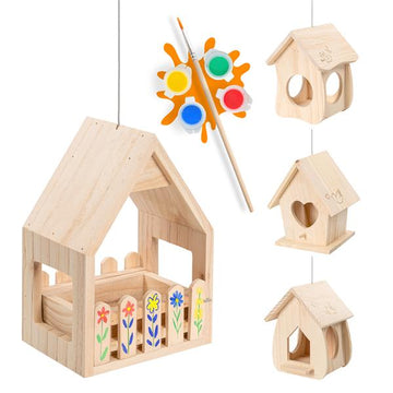 Vogelfutterhaus Bastelset inkl. Farben und Pinsel | Vogelhaus aus Natur-Holz | zum Aufhängen