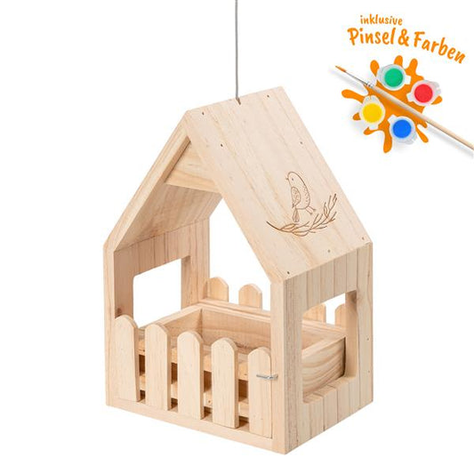 Vogelfutterhaus Bastelset inkl. Farben und Pinsel | Vogelhaus aus Natur-Holz | zum Aufhängen