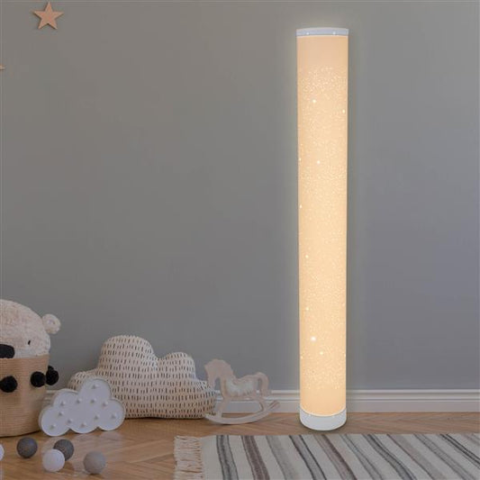 Moderne LED Stehleuchte mit weißem & RGB-LED Licht | Dynamischen Lichtmodi - wie Farbverlauf, Lauflicht | Musik-Sync | praktische Fernbedienung | mattweißer Oberfläche (B-Ware // mit Funkeleffekt)
