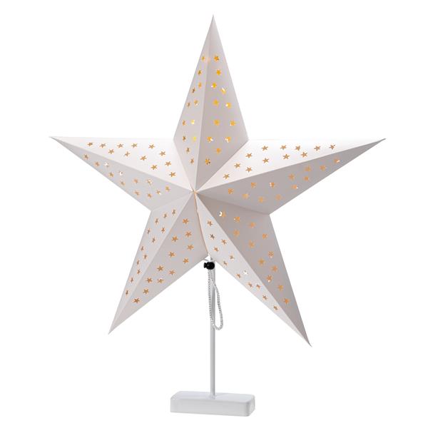 LED Tischleuchte mit Sternen-Lampenschirm und Metallfuß | Ø 60 cm x 75 cm | 6/18 Stunden Timer | batteriebetrieben | weiß