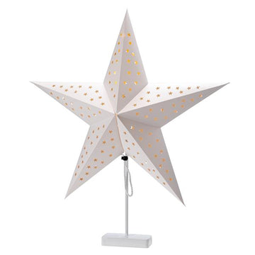 LED Tischleuchte mit Sternen-Lampenschirm und Metallfuß | Ø 60 cm x 75 cm | 6/18 Stunden Timer | batteriebetrieben | weiß