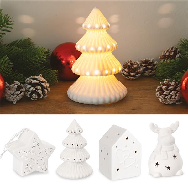 Stimmungsvolle Porzellan-Dekoleuchten mit LED-Beleuchtung – warm-weiß, inkl. Batterien