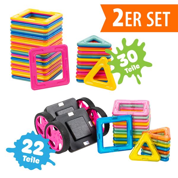 Playland Magnet Bausteine 52-teilig | Magnetspiel | Set mit Rädern | Kinderspielzeug ab 18 Monate | Konstriktionsspielzeug