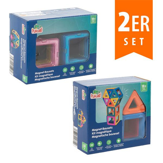 Playland Magnet Bausteine 52-teilig | Magnetspiel | Set mit Rädern | Kinderspielzeug ab 18 Monate | Konstriktionsspielzeug
