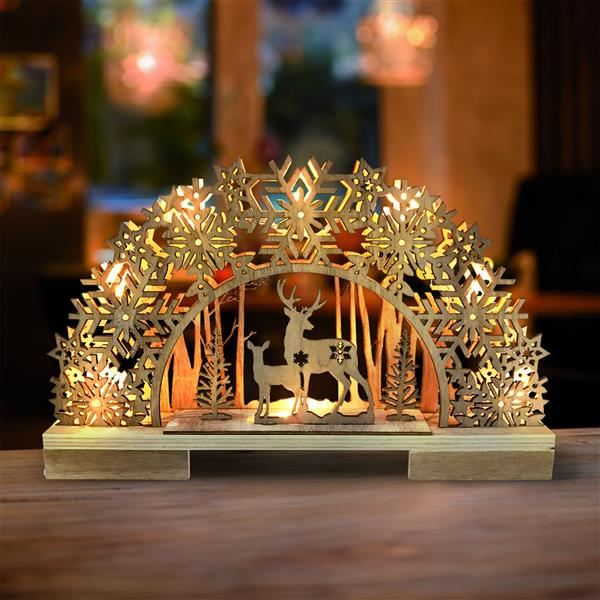 LED Holz-Schwibbogen - Lichterbogen | 8 LED | Weihnachtsdeko (Rehe)
