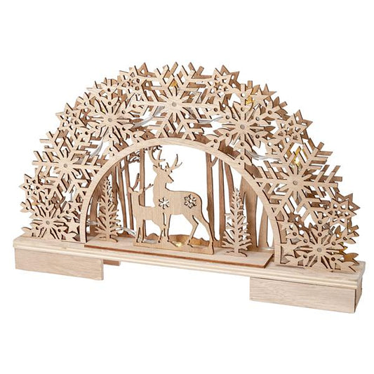 LED Holz-Schwibbogen - Lichterbogen | 8 LED | Weihnachtsdeko (Rehe)