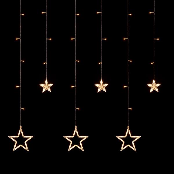 LED Lichtervorhang mit 69 LED und 6 Sternen | ca. 150 x 80 cm | batteriebetrieben | 8 Lichtmodi