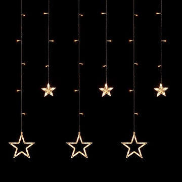 LED Lichtervorhang mit 69 LED und 6 Sternen | ca. 150 x 80 cm | batteriebetrieben | 8 Lichtmodi
