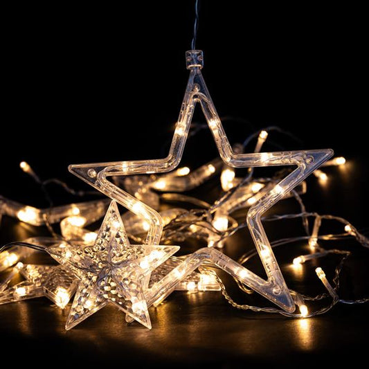 LED Lichtervorhang mit 69 LED und 6 Sternen | ca. 150 x 80 cm | batteriebetrieben | 8 Lichtmodi