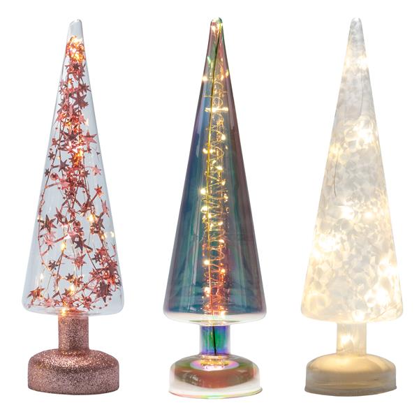 LED Dekobaum aus Glas | beleuchtet mit 12 LED | batteriebetrieben | Timer | moderner Tisch Weihnachtsbaum | 37 cm hoch