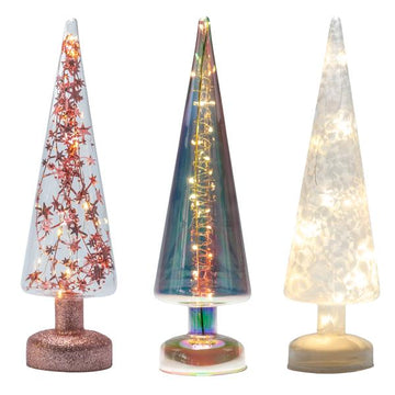 LED Dekobaum aus Glas | beleuchtet mit 12 LED | batteriebetrieben | Timer | moderner Tisch Weihnachtsbaum | 37 cm hoch