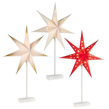 LED Papier-Stern Leuchte | mit 15 warm-weiße LED beleuchtet | batteriebetrieben | ca. 60 cm hoch | Timer | 40 cm Weihnachtsstern