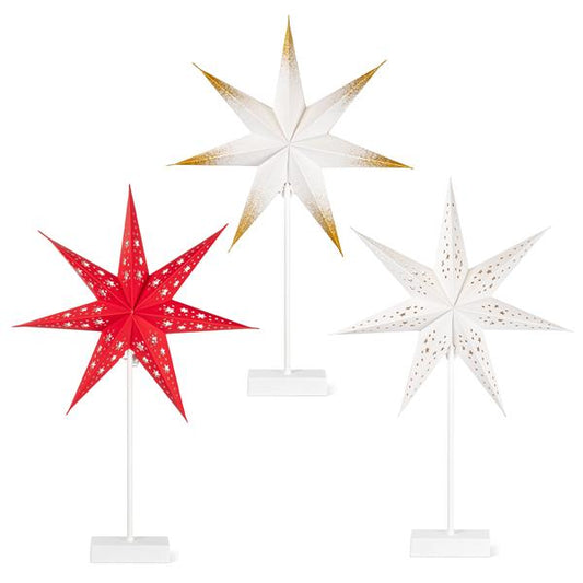 LED Papier-Stern Leuchte | mit 15 warm-weiße LED beleuchtet | batteriebetrieben | ca. 60 cm hoch | Timer | 40 cm Weihnachtsstern